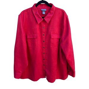 Liz & Me Womens Red Button Down Faux Suede Shirt Soft Cozy Workwear Plus Size 3X